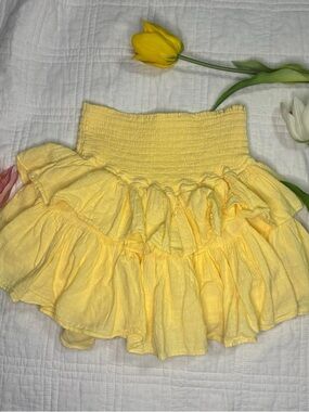 Smocked Waist Yellow Tiered Skater Skirt - Women's Circle Skirt